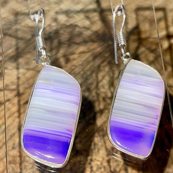 Purple Botswana Agate Earrings 1 7/8” - Picture 2 of 11